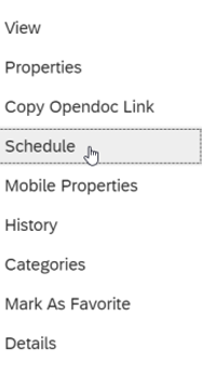 Preview of drop-down options with the Schedule option highlighted