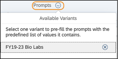 Drop-down from Prompts title to display Available Variants