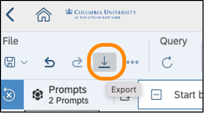 Top toolbar with downward arrow "export" button circled