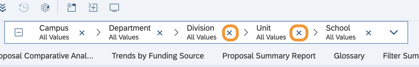 Department Tree sub-filters have an X to the right of each term, allowing you to remove mis-ordered terms (so you can add them back in the correct order)
