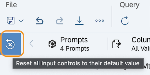 View of RLDD's top right toolbar area with the far-left Reset button circled and the tool tip displayed: "Reset all input controls to their default value"